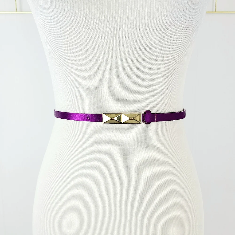 Talbots Bright Purple Silk Cotton Genuine Leather Skinny Belt